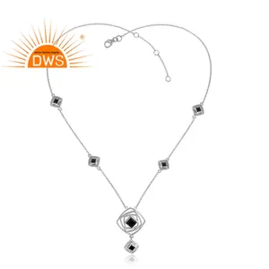 Collier Lariat avec chaîne en argent sterling fin de créateur de pierres précieuses en onyx noir Collection classique Collection Dainty - Product Image 1