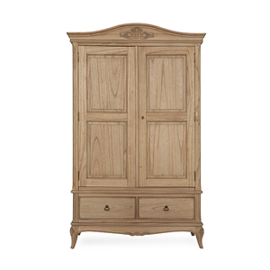 Meubles élégants légers Armoire double finition naturelle Meubles en bois massif détails sculptés élégants et profil intemporel - Product Image 1