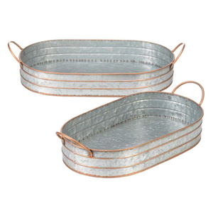 Bandeja de Servir de Metal Galvanizado Plateado Hecha a Mano al por Mayor con Asas, Diseño Artesanal, Acabado Pulido, Apta para Lavavajillas y Microondas - Product Image 1