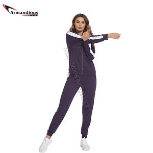 Haute qualité femmes décontracté fermeture éclair sport costume couleur unie couture lettres imprimer à manches longues survêtement actif bas - Product Image 6