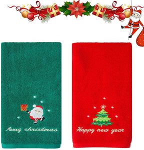 Solid Color Embroidered Christmas Waffle <b>Hand</b> <b>Towels</b> High Quality Red <b>Green</b> for Bathroom Home Spa Pack 2-for Bedroom Use Woven - Product Image 2