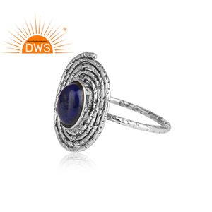 Anneau en pierres précieuses Lapis Lazuli naturelles à empiler, pour femmes, argent Sterling anodisé, vente en gros, bijoux - Product Image 2