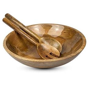 Bol de service en bois antique, écologique, en bois naturel, fourchette, cuillère, bol à salade pour la vaisselle, produit chaud en emballage carton - Product Image 4