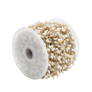 Pearl & Labradorite Faceted Rondelle Rosary Chain 3–4mm Brass 18K Gold Plated <b>Wire</b> Wrapped Gemstone Chain Sold by Foot - Product Image 3