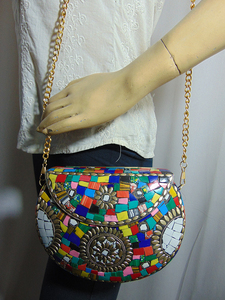 Bolsos de Mano Tipo Clutch de Alta Calidad para Mujer, Éxito de Ventas, con Piedras Multicolores, Estilo Étnico, Metálicos, Lowellcraft.com BRC06224, Forma de Solapa - Product Image 5