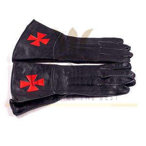 Masonic Knights ถุงมือมอลตาพร้อมผ้าปักลายสีดำและหนัง - Product Image 2