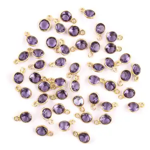 紫水晶石英圆形镀金连接器为印度珠宝批发供应商制造