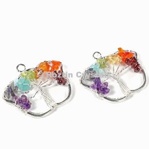 Chakra <b>Tree</b> of Life Butterfly Pendant with <b>Crystal</b> and Rhinestone | Religious Style Three Stone Design - Product Image 1