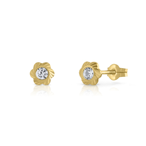 Boucles d'oreilles en or massif 9K pour enfants, modèle tendance (disponible), en forme de fleurs, CZ, pour femmes et enfants, fabriqué en espagne - Product Image 2