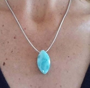 Collier pendentif simple pour femme en larimar vintage, marquise, argent sterling 925, serti clos, chaîne courte, cadeau de mariage, bijoux - Product Image 1