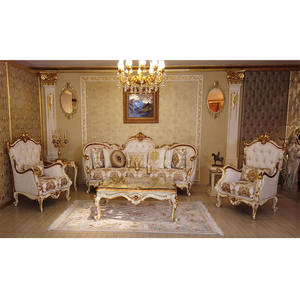 Juego de Sofás de 5 Plazas de Madera de Teca Blanca Real Estilo Italiano, Muebles de Sala de Estar Franceses para el Hogar - Product Image 1