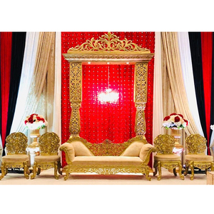 Maharaja Wedding Loveseat and Chairs Indian Wedding Bride Groom Sofa Set Maharani Wedding Gold Plated Sofa Set - Product Image 1