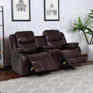 Sillón reclinable moderno Cadiz de cuero genuino diseño de dos plazas - Product Image 1