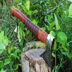 Custom Handmade Carbon Steel <b>Viking</b> <b>Axe</b> with Colored Handle with Leather Sheath - Product Image 3