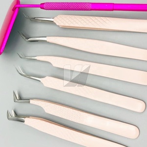 Pince à épiler professionnelle japonaise en acier inoxydable durable anti-magnétique pour extensions de cils, logo personnalisé, poignée diamantée pêche - Product Image 4