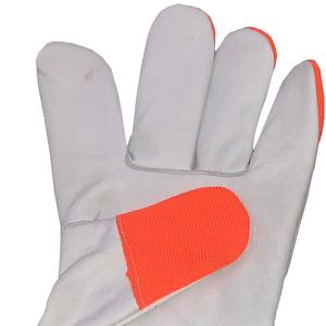 PK 2023 Grain White Leather Back <b>Safety</b> <b>Gloves</b> with Orange Cotton & Black Rubberized Cuff Durable Protection <b>Gloves</b> - Product Image 5