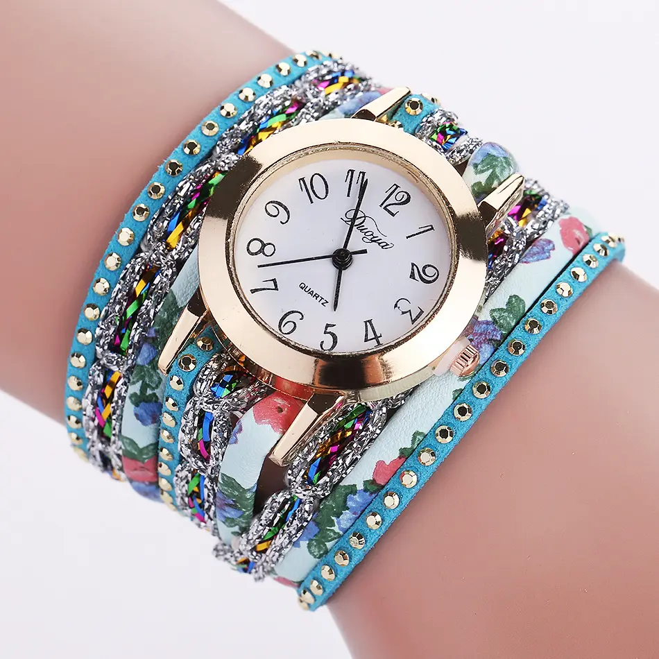 العلامة التجارية Duoya الأزياء حجر الراين ووتش مضفر المرأة تصميم جديد ساعة ملونة