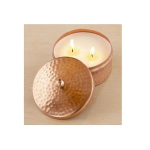 Conteneur de bougie martelé en cuivre avec couvercle taille personnalisée conteneur de bougie de forme ronde pour décor de table - Product Image 1