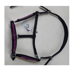 Cabestro para Caballo de Cuero Negro con Detalles en Latón Lila, Diseño Moderno, Nailon Resistente, Modelo Internacional 7860H, Gran Venta - Product Image 1