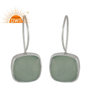 Natural Aqua Chalcedony Gemstone Drop Woman's Earrings New Design <b>Solid</b> 925 Sterling <b>Silver</b> Hook Earring Fine Jewelry - Product Image 1