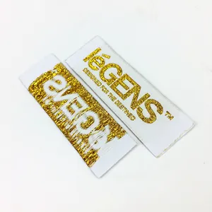 Label Label Tenun Garmen Utama Potongan Lurus Benang Foil Emas Kustom