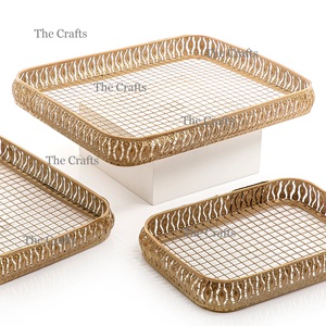 Ensemble de 2 plateaux de service en chocolat de tailles différentes, couleur or métallique, vaisselle de haute qualité, plateau de service alimentaire pour la maison - Product Image 4