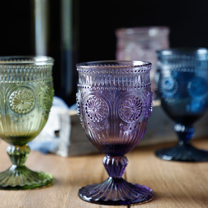 Calice di vetro impresso vetro di vino d'annata colorato della tazza di vetro della decorazione di cerimonia nuziale del partito - Product Image 3