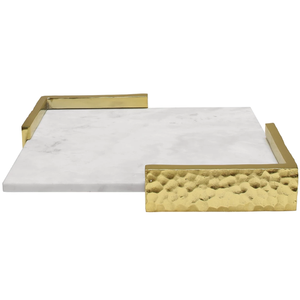 Bandeja de mármol blanco moderna personalizada al por mayor esquinas martilladas decorativas - Product Image 1
