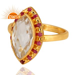 Anillo de GEMA de cuarzo con cristal de rubí Natural para mujer, joyería chapada en oro de 18k, joyería al por mayor - Product Image 3