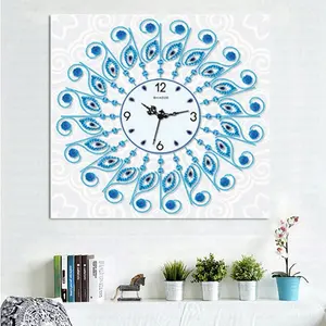 蓝玫瑰创意艺术钟水晶钻石大装饰钟