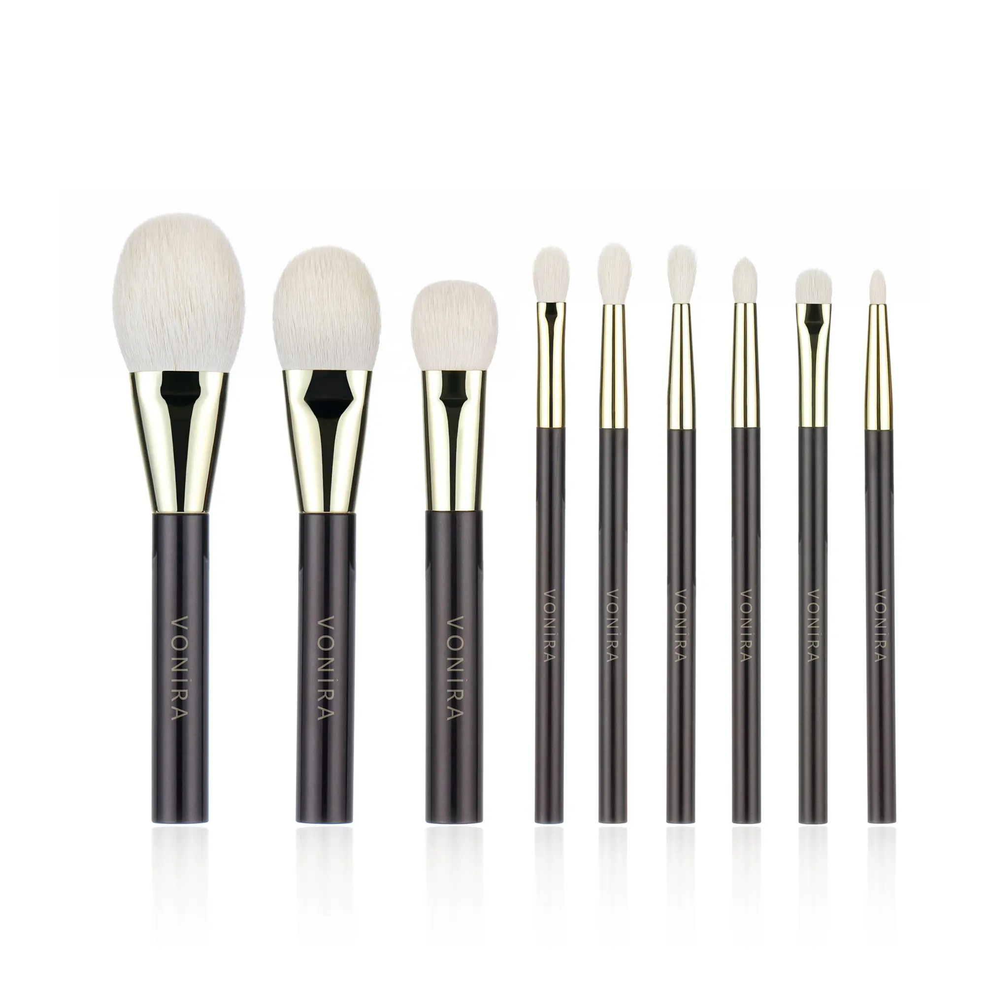 Vonira Sang Trọng Tự Nhiên Tóc Makeup Brush Set Mô Hình VPS-05 Với Vàng Đồng Ferrule Thấp MOQ Tùy Chỉnh Nhãn Hiệu Riêng Make Up Brushes