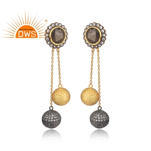 Pendientes de diseño de girasol con cadena de plata chapada en oro, joyería de gota, conjunto de piedras preciosas ahumadas naturales, aretes de circón - Product Image 2