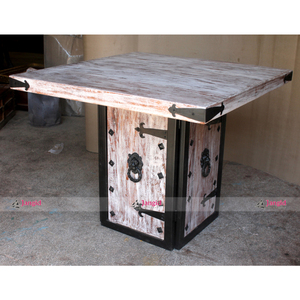 Mesa de comedor cuadrada plegable de madera recuperada vintage para 4 personas con detalles metálicos hechos a mano para restaurante, hotel, hogar. - Product Image 4