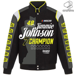 Jimmie Johnson Nation Racing <b>NASCAR</b> <b>Jacket</b> Biker Style Embroidered High Street Cotton Men's <b>Jackets</b> - Product Image 2