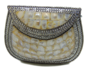Pearl Mosaic Studed Evening Clutch <b>Bag</b> Purse Gold Chain Light Flower Customized Lowellcraft.com BRC06309 Flap - Product Image 1
