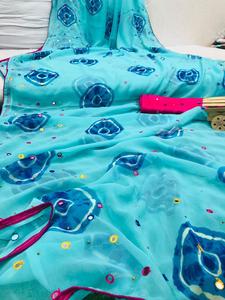 Sarees เสื้อไหมเรยอนสำหรับปาร์ตี้ออกแบบใหม่ล่าสุดของผู้หญิงเสื้อส่าหรีผ้าซาตินญี่ปุ่นผ้านิ่มพิมพ์ลายดิจิตอลชาติพันธุ์ - Product Image 3