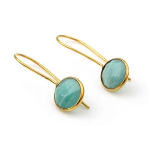 Pendientes colgantes de piedras preciosas de amazonita Natural de buena calidad Plata de Ley 925 10mm Chapado en oro Compromiso romántico Fiesta de boda - Product Image 2