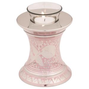 Tea Light Pink and Silver Cremation Urns for Funeral Ashes Metal Brass/Aluminum - Product Image 1