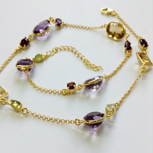 Everyday Wear 925 <b>Sterling</b> <b>Silver</b> Gold Plated Multi-cut Stones 90 cms. Long Chain <b>Necklace</b> - Product Image 2