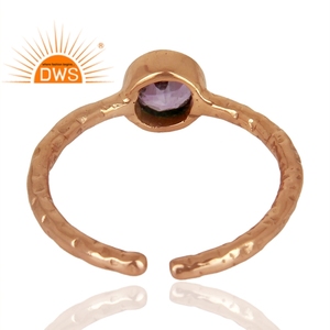 Hammered Silver 925 18k Rose Gold Plated Adjustable Ring Jewelry Supplier Purple Amethyst Gemstone Ring - Product Image 3
