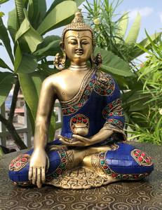 Statue de Bouddha artisanale Nirmala, origine Rajasthan, Bouddha méditant fait main avec finition en pierre - Product Image 4