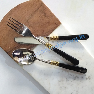 Ensemble de 3 couverts en acier inoxydable 304 au design unique avec poignée noire pour mariage de luxe et fête de Noël à bas prix - Product Image 1