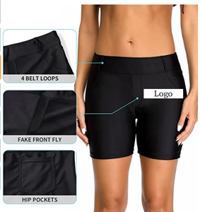 Pantalones cortos de cintura alta para mujer, bañadores de tela de alta calidad, con bolsillos, venta al por mayor - Product Image 2