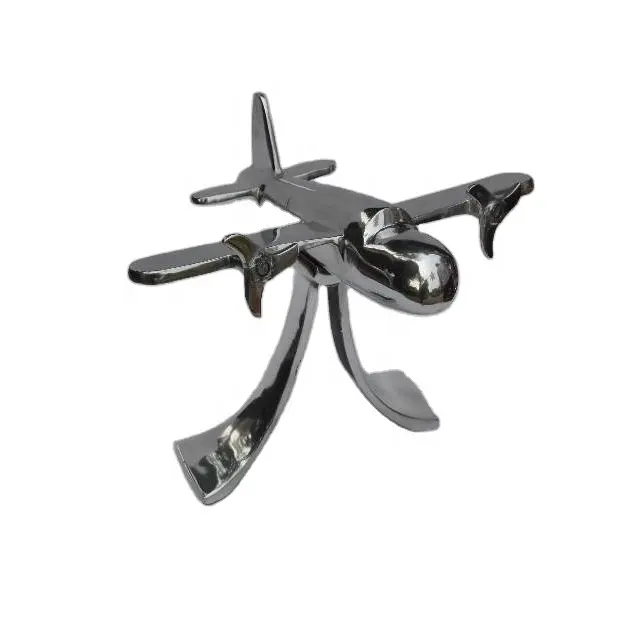 Cast Aluminium Aeroplane on Stand With Mirror Polish Home Sculpture Nautical Decorative Metal Sculptures