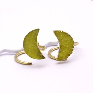 Anillos de moda ajustables hechos a mano de media luna chapados en oro Druzy de ágata amarilla Natural para mujer regalo para ella - Product Image 1