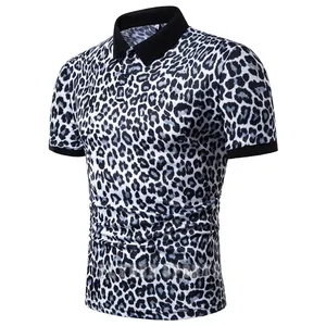 Marca New Mens Polo T Camisa Do Clube Noite Leopard Impresso camisas Polo Gola Virada Para Baixo de Manga Curta Polo Camisetas