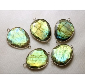 ตัวเชื่อมต่อเงินสเตอร์ลิง925ด้วยหินเจียระไนเหลี่ยมเพชรพลอยลาบราดอร์ไลต์ธรรมชาติขนาด23X26มม. พลอยหลวมรูปทรงแฟนซี - Product Image 5