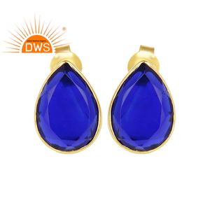 ลูกแพร์ตัดสีน้ำเงินคอรันดัมพลอยสตั๊ดต่างหูเครื่องประดับผู้ค้าส่งลูกแพร์รูปร่างแบนกลับสตั๊ด92.5ต่างหูเงิน - Product Image 1