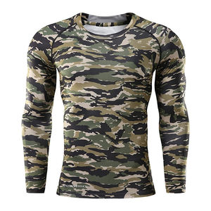 เสื้อยืดแขนยาวสำหรับออกกำลังกายผ้าถักทอคอตตอนสำหรับผู้ชายเสื้อยืดดีไซน์ฮิปฮอปลายพราง - Product Image 1