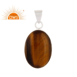Colgante de plata de ley 925 sólida para mujer, joyería al por mayor de piedras preciosas de ojo de tigre ovalado grueso - Product Image 1